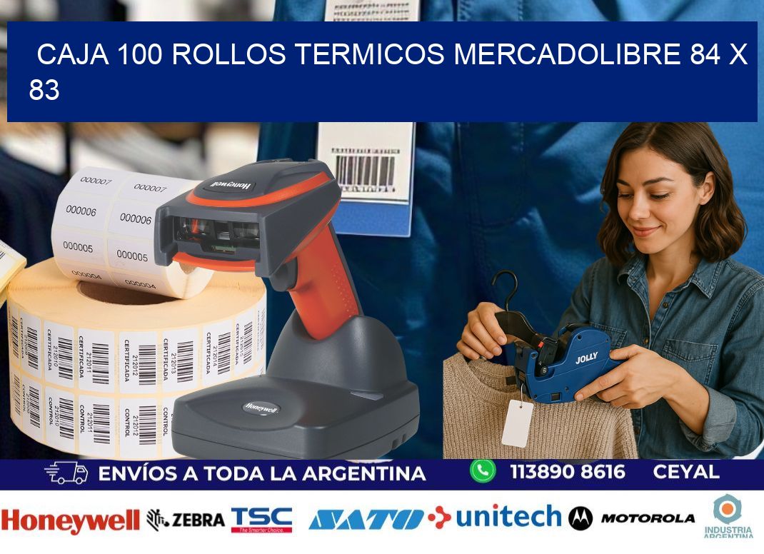 CAJA 100 ROLLOS TERMICOS MERCADOLIBRE 84 x 83