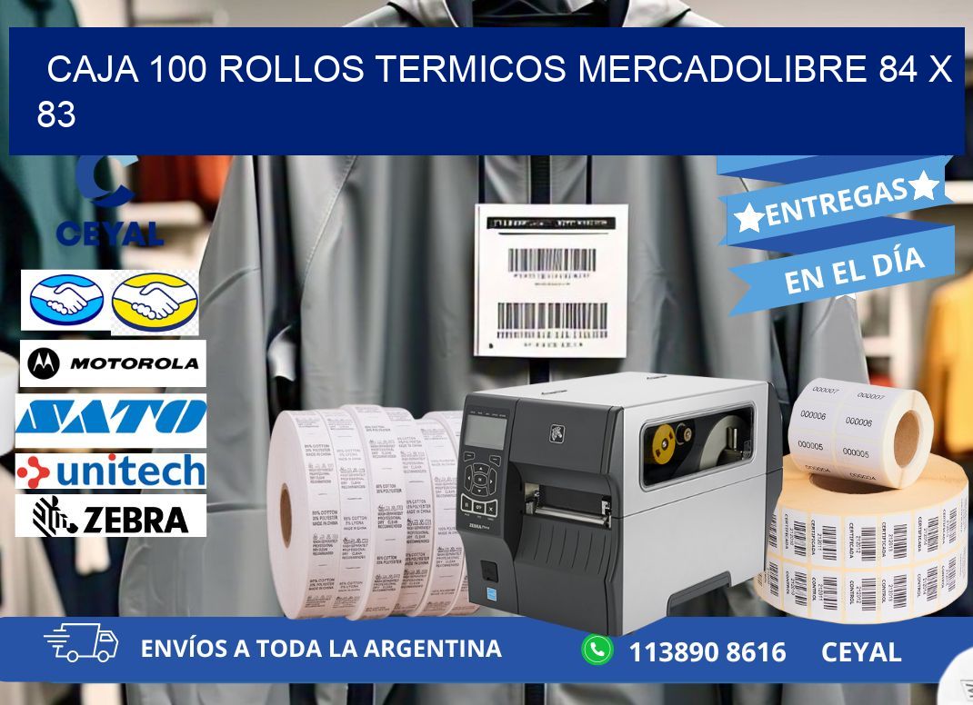 CAJA 100 ROLLOS TERMICOS MERCADOLIBRE 84 x 83