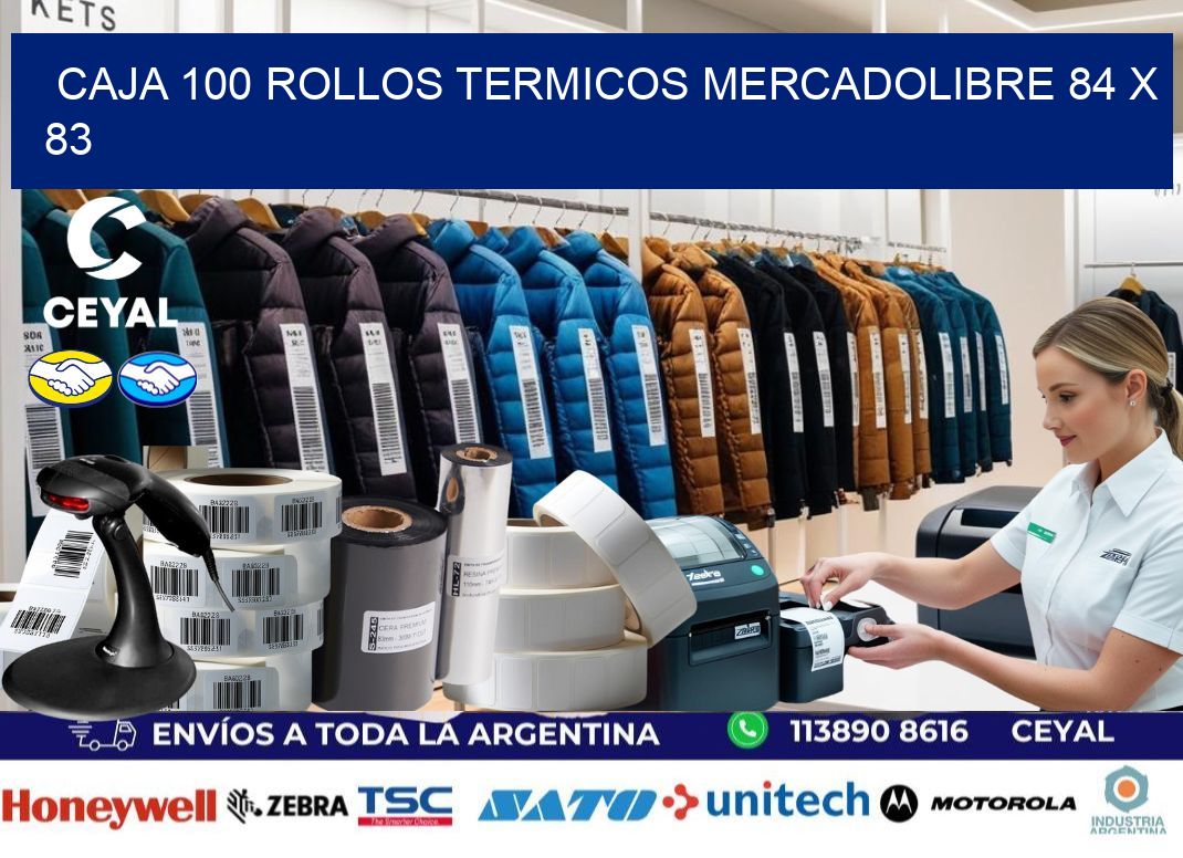 CAJA 100 ROLLOS TERMICOS MERCADOLIBRE 84 x 83