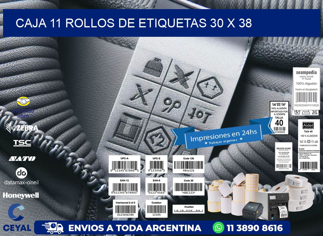 CAJA 11 ROLLOS DE ETIQUETAS 30 x 38