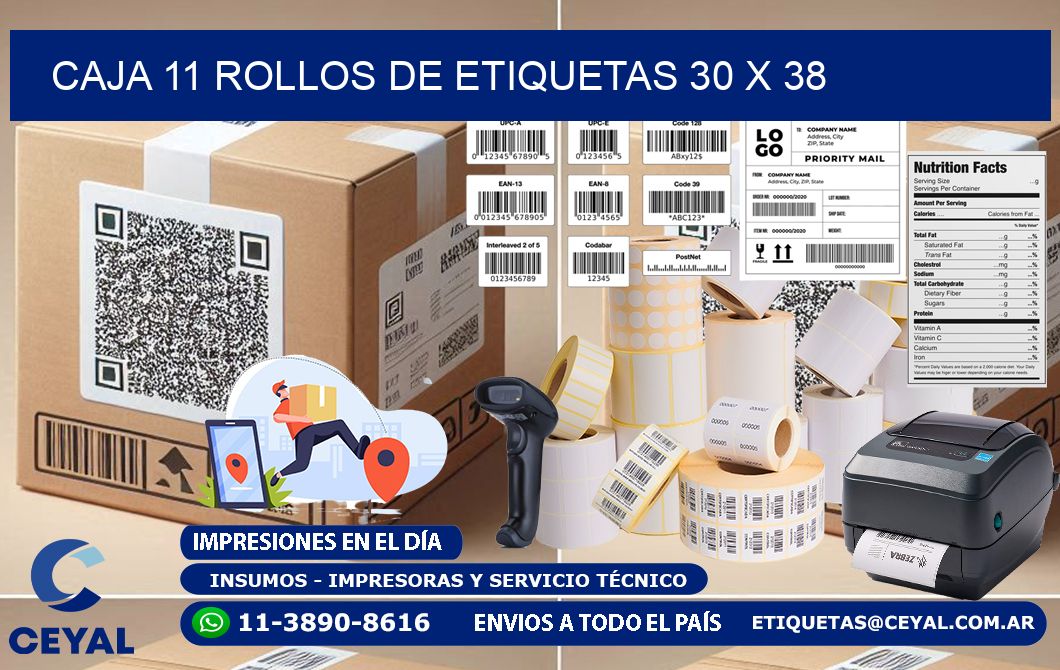 CAJA 11 ROLLOS DE ETIQUETAS 30 x 38