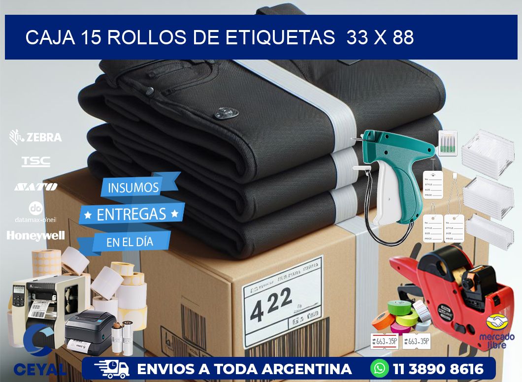 CAJA 15 ROLLOS DE ETIQUETAS  33 x 88