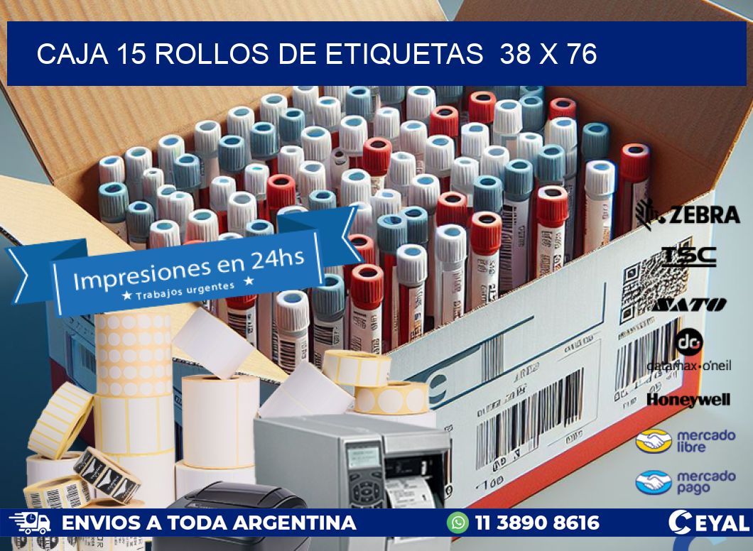 CAJA 15 ROLLOS DE ETIQUETAS  38 x 76
