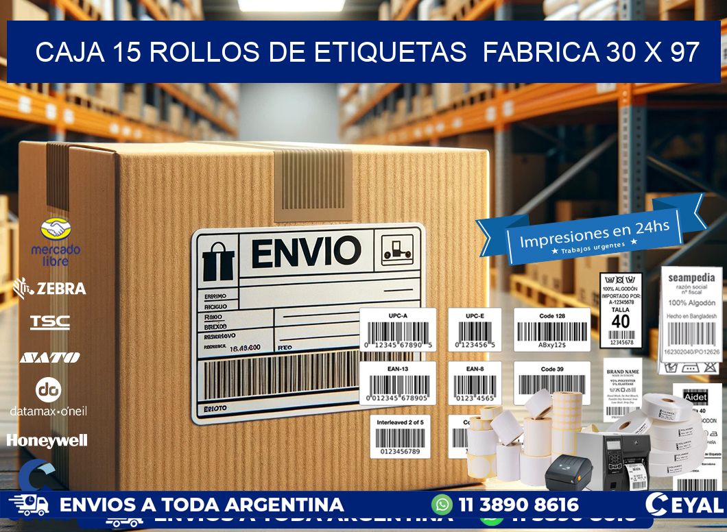 CAJA 15 ROLLOS DE ETIQUETAS  FABRICA 30 x 97