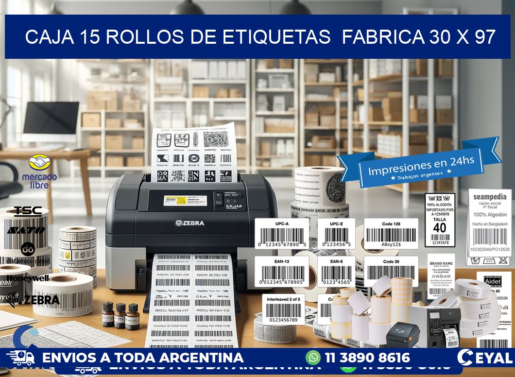 CAJA 15 ROLLOS DE ETIQUETAS  FABRICA 30 x 97