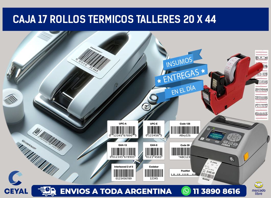 CAJA 17 ROLLOS TERMICOS TALLERES 20 x 44