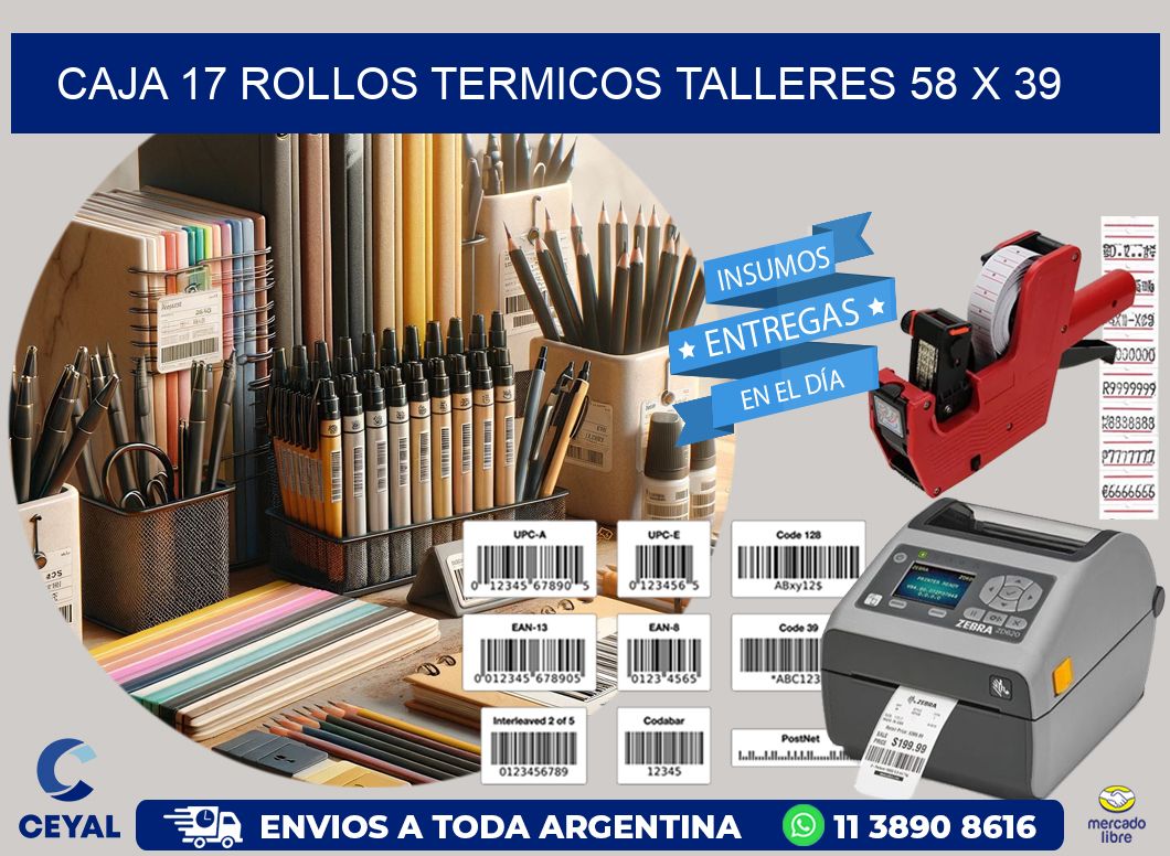 CAJA 17 ROLLOS TERMICOS TALLERES 58 x 39