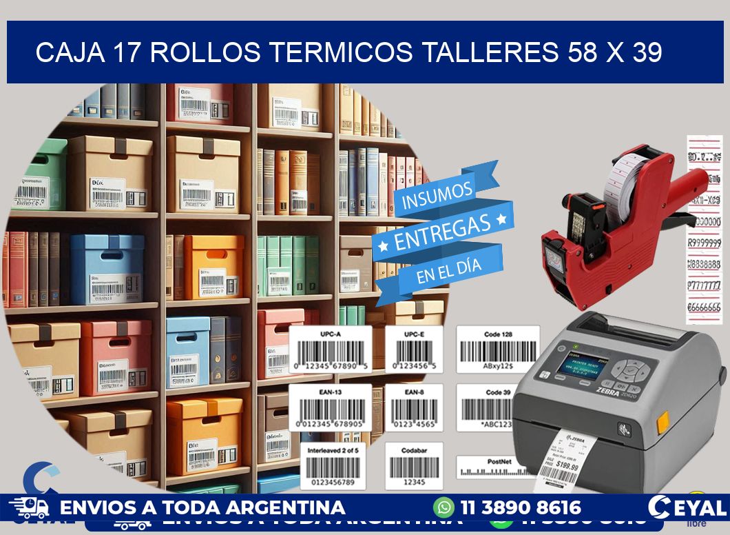 CAJA 17 ROLLOS TERMICOS TALLERES 58 x 39