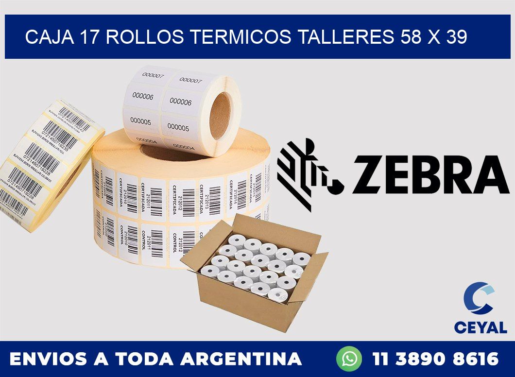 CAJA 17 ROLLOS TERMICOS TALLERES 58 x 39
