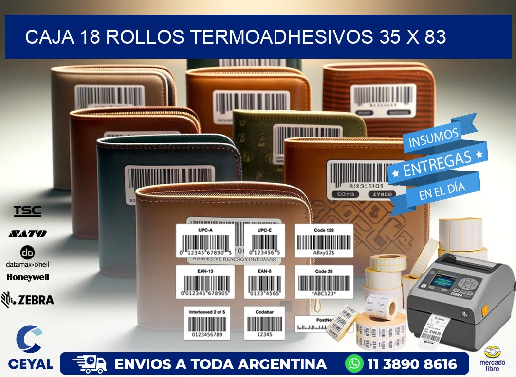 CAJA 18 ROLLOS TERMOADHESIVOS 35 x 83