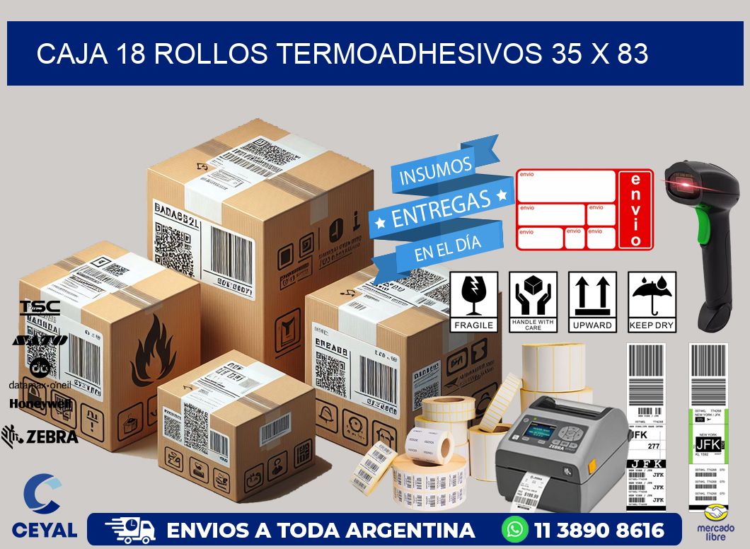 CAJA 18 ROLLOS TERMOADHESIVOS 35 x 83