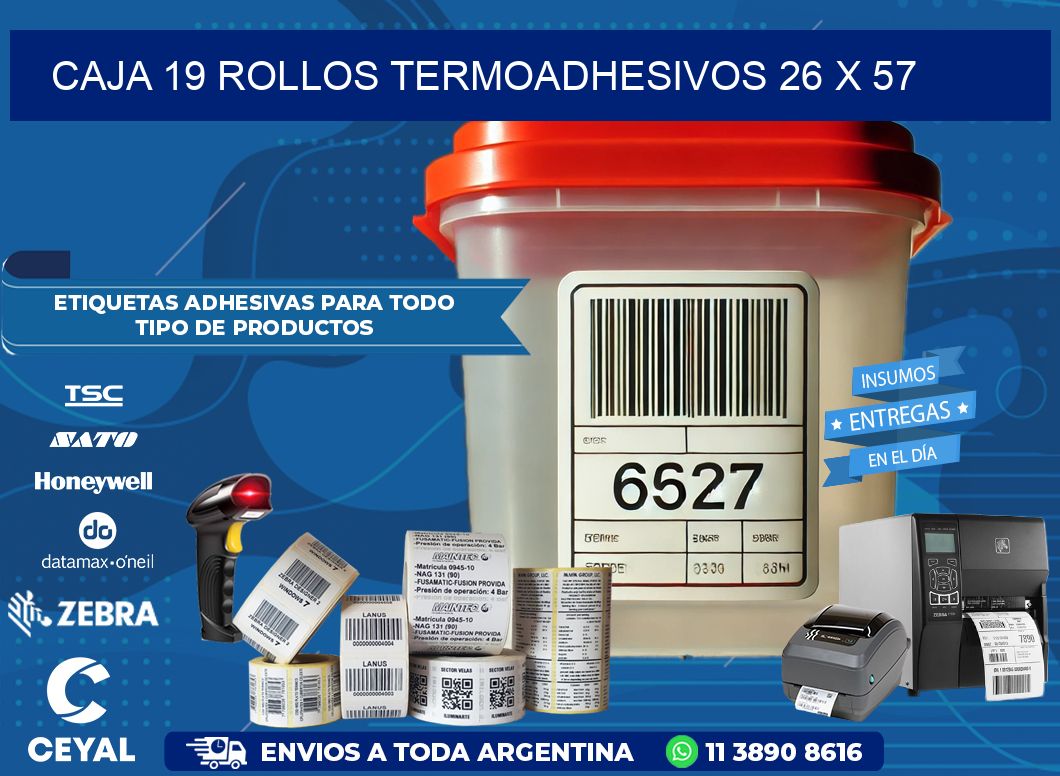 CAJA 19 ROLLOS TERMOADHESIVOS 26 x 57