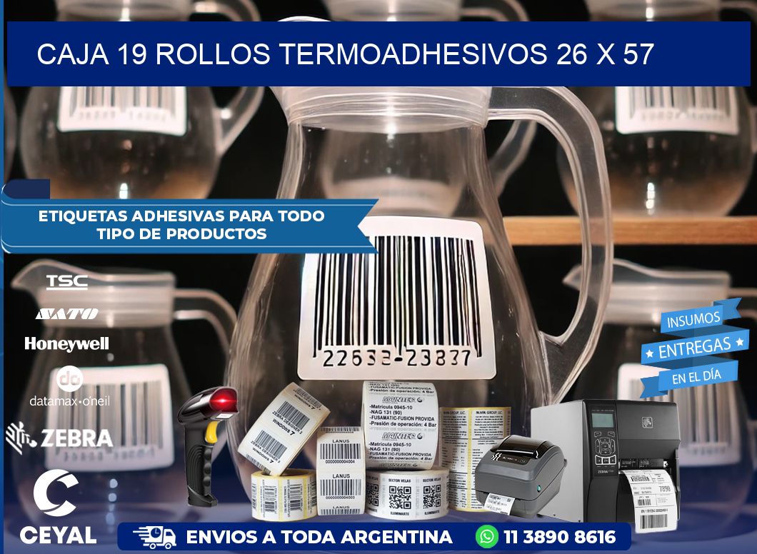 CAJA 19 ROLLOS TERMOADHESIVOS 26 x 57