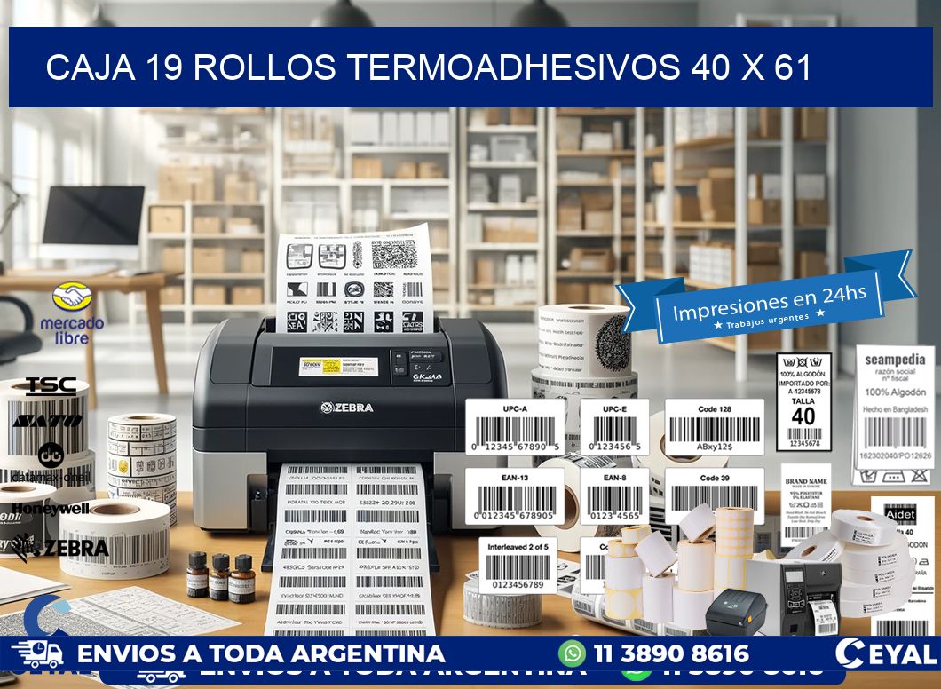 CAJA 19 ROLLOS TERMOADHESIVOS 40 x 61