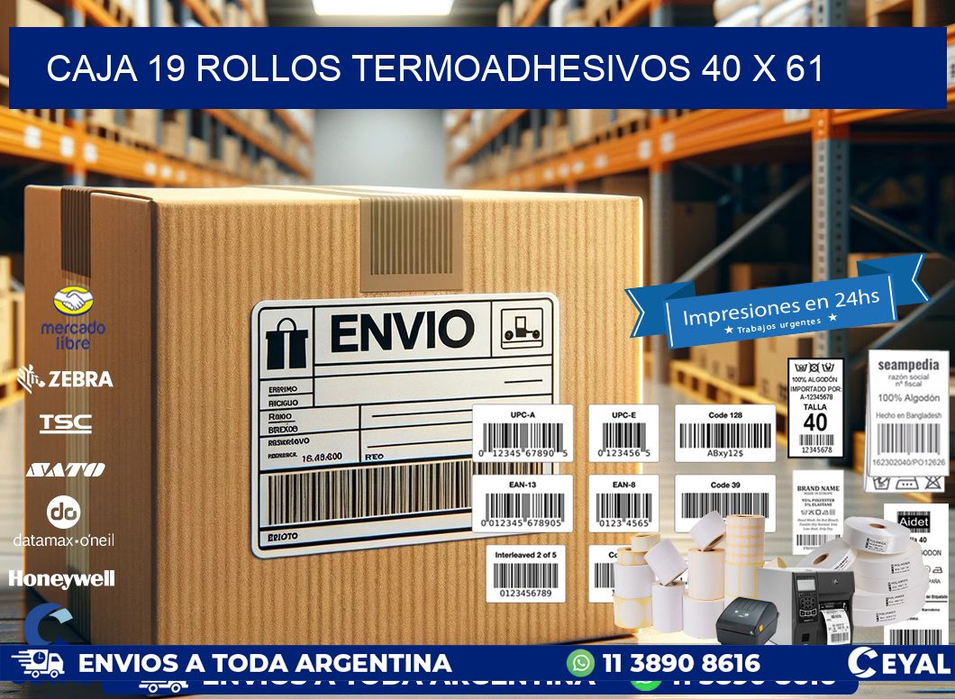 CAJA 19 ROLLOS TERMOADHESIVOS 40 x 61