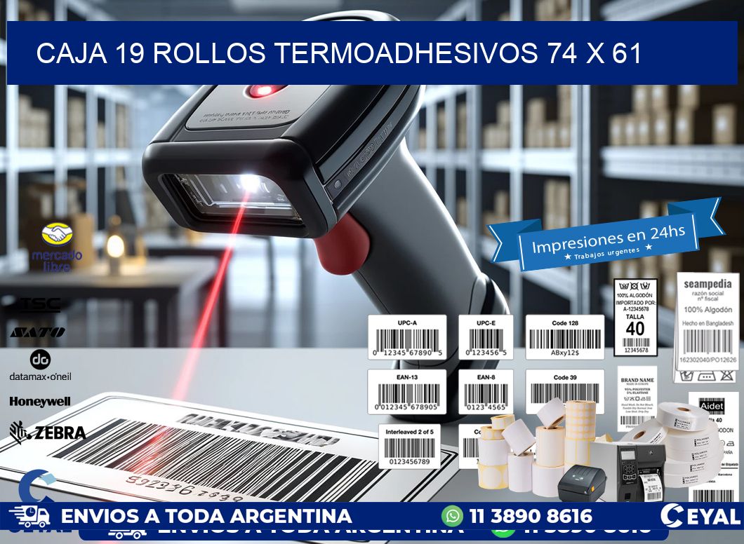 CAJA 19 ROLLOS TERMOADHESIVOS 74 x 61