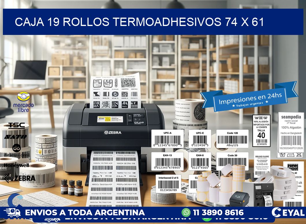 CAJA 19 ROLLOS TERMOADHESIVOS 74 x 61