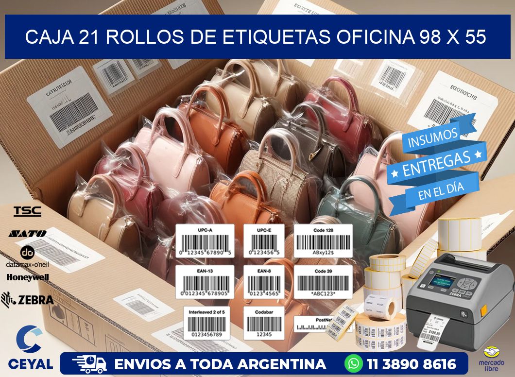CAJA 21 ROLLOS DE ETIQUETAS OFICINA 98 x 55