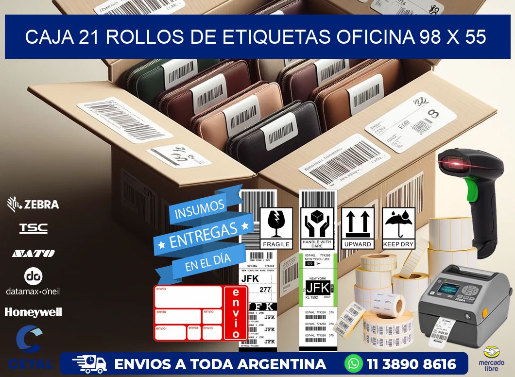 CAJA 21 ROLLOS DE ETIQUETAS OFICINA 98 x 55