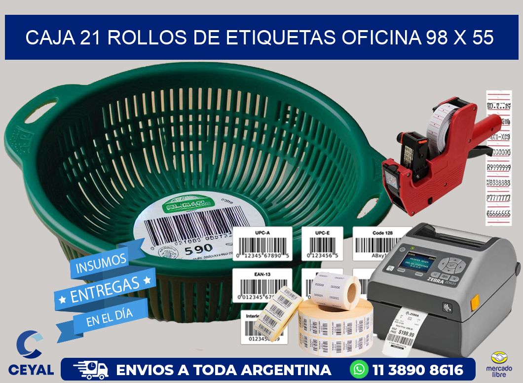 CAJA 21 ROLLOS DE ETIQUETAS OFICINA 98 x 55