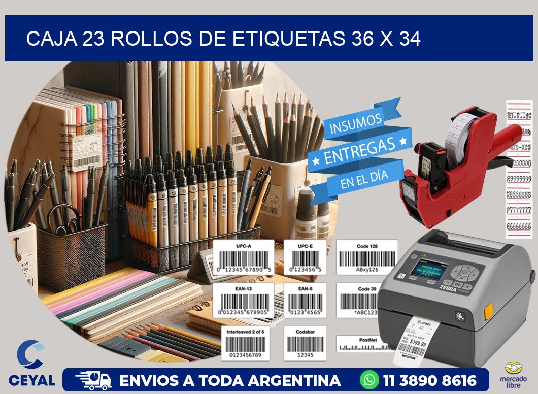 CAJA 23 ROLLOS DE ETIQUETAS 36 x 34