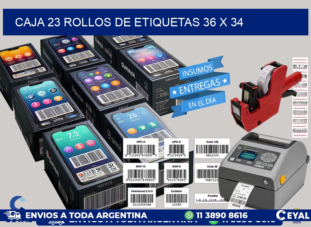 CAJA 23 ROLLOS DE ETIQUETAS 36 x 34
