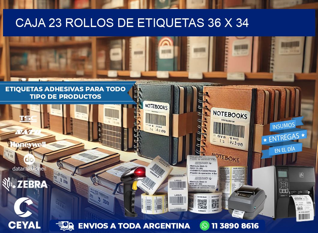 CAJA 23 ROLLOS DE ETIQUETAS 36 x 34