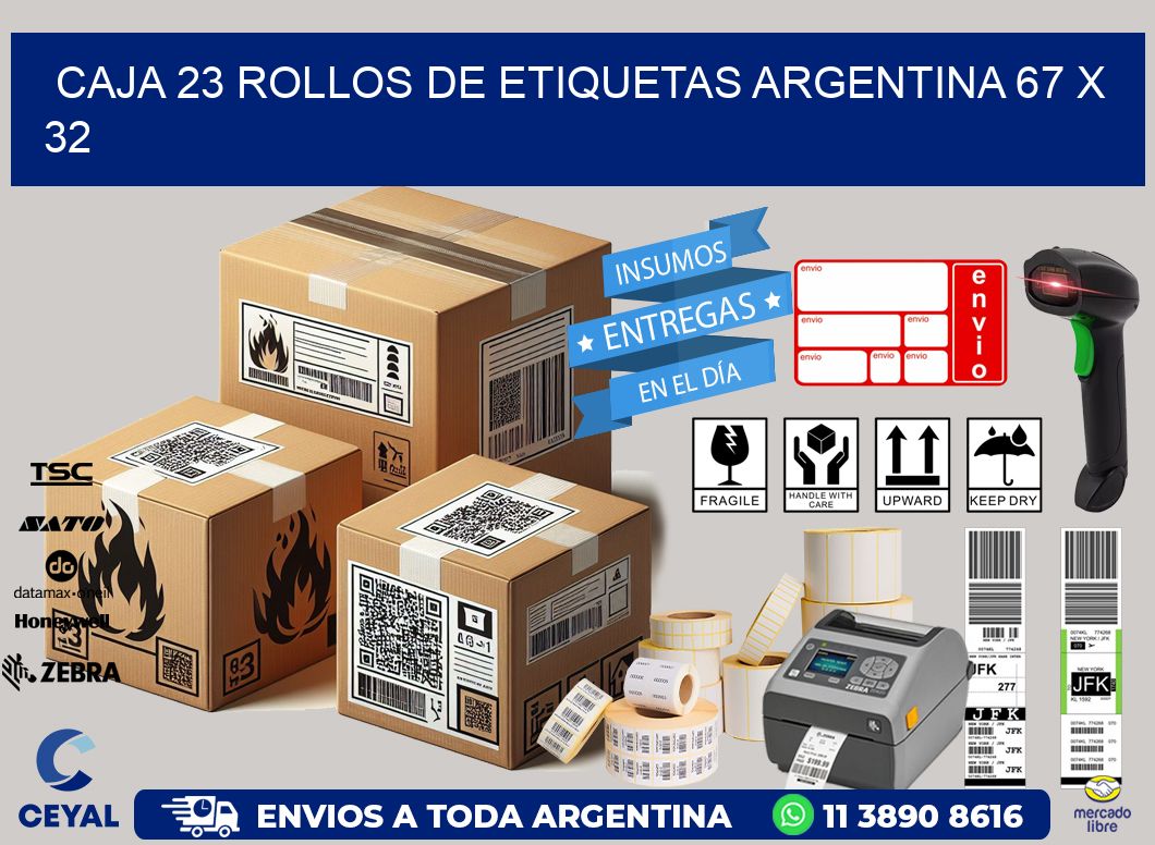 CAJA 23 ROLLOS DE ETIQUETAS ARGENTINA 67 x 32