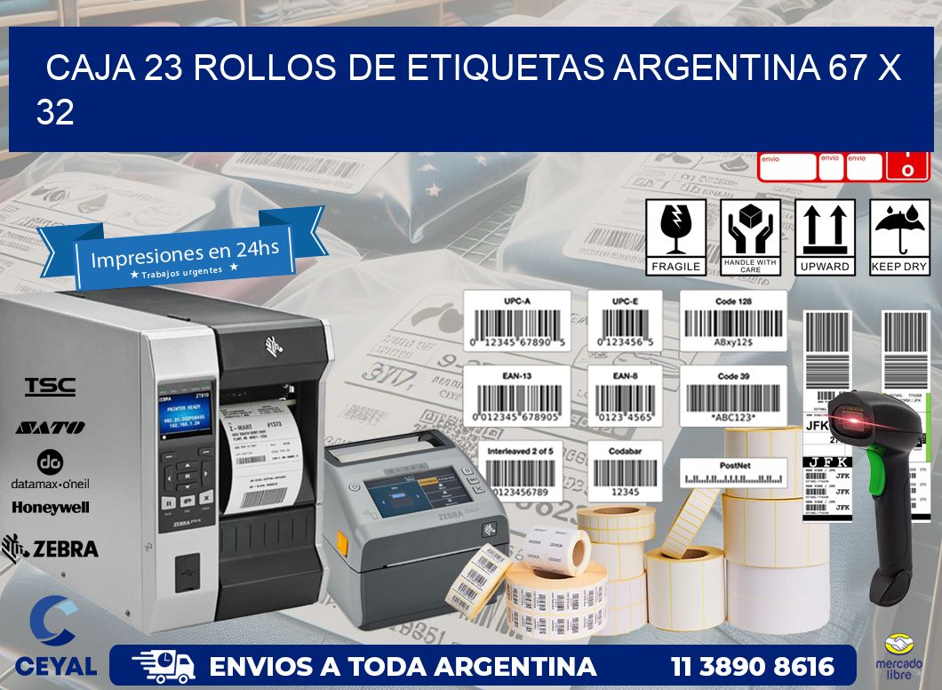 CAJA 23 ROLLOS DE ETIQUETAS ARGENTINA 67 x 32