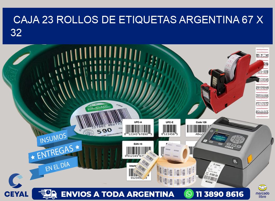 CAJA 23 ROLLOS DE ETIQUETAS ARGENTINA 67 x 32