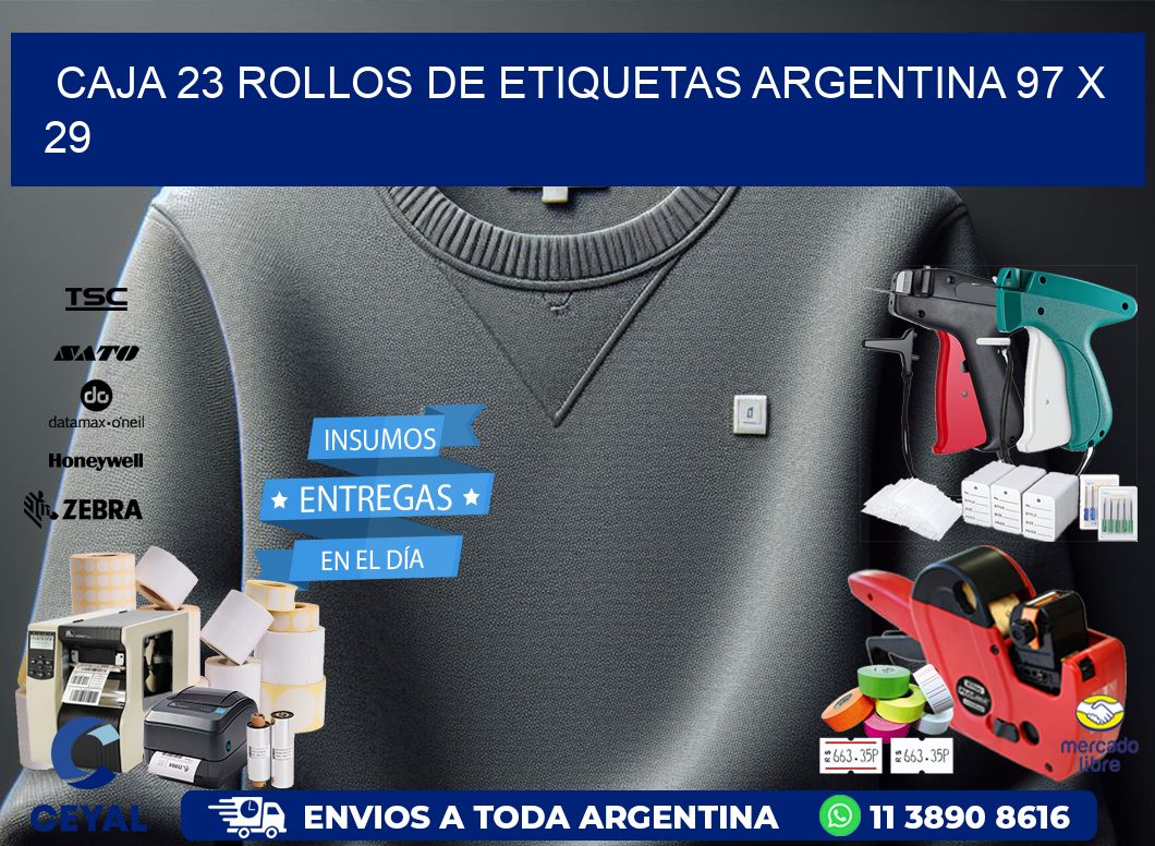CAJA 23 ROLLOS DE ETIQUETAS ARGENTINA 97 x 29