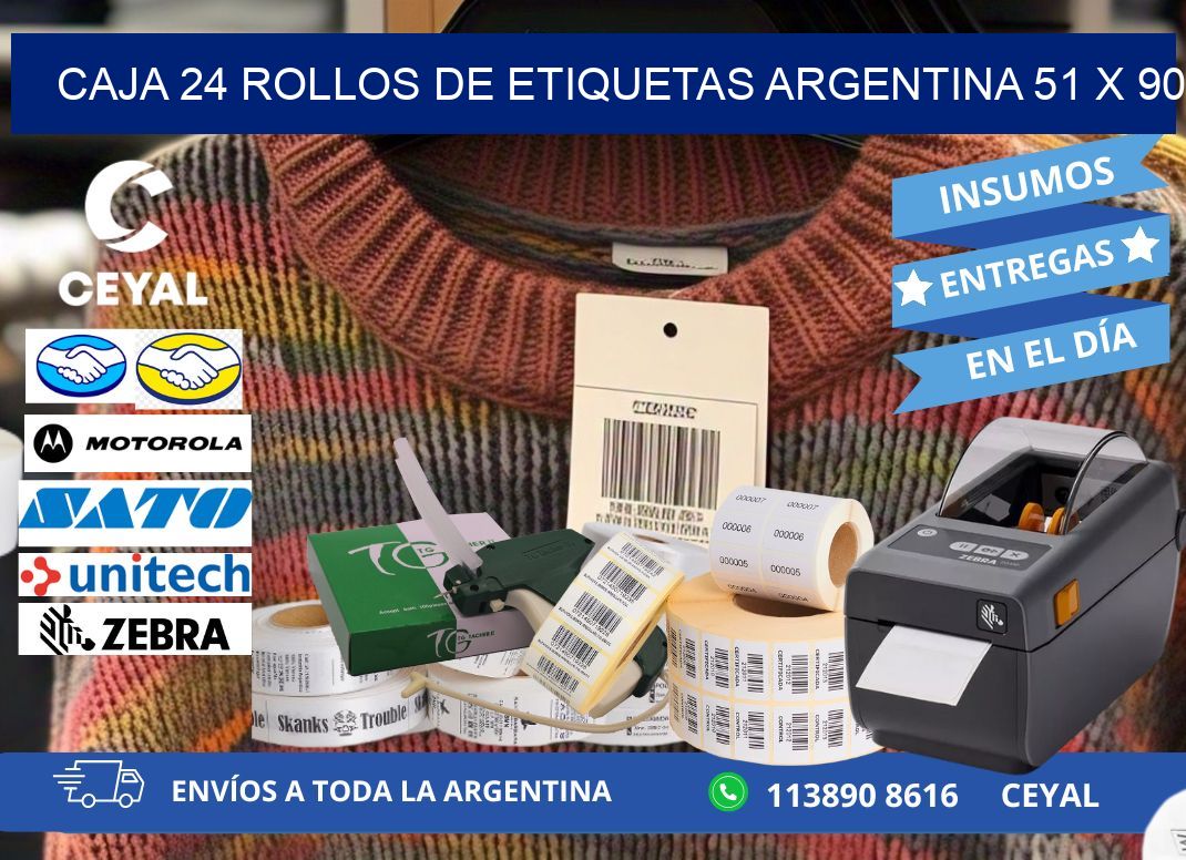CAJA 24 ROLLOS DE ETIQUETAS ARGENTINA 51 x 90