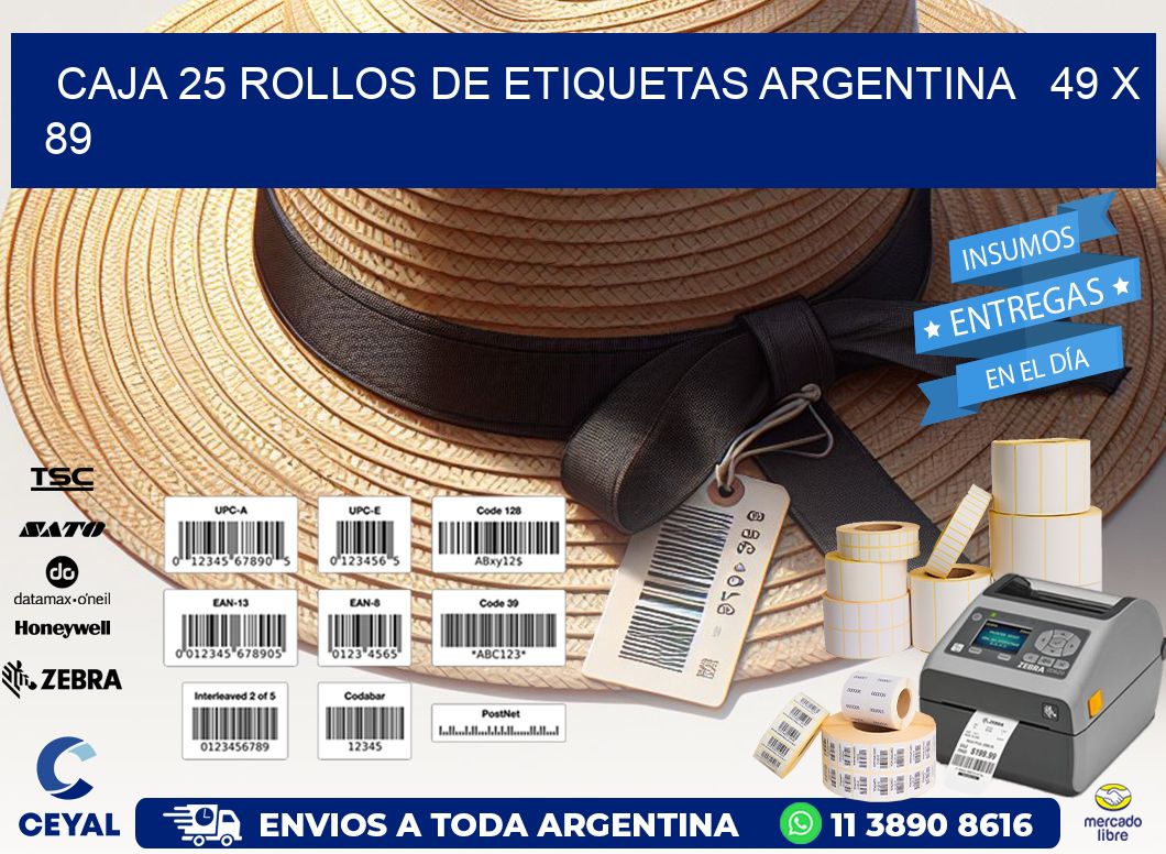CAJA 25 ROLLOS DE ETIQUETAS ARGENTINA   49 x 89