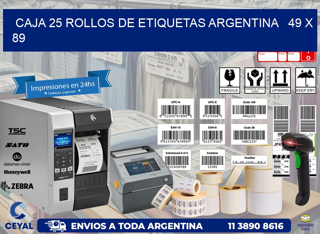 CAJA 25 ROLLOS DE ETIQUETAS ARGENTINA   49 x 89