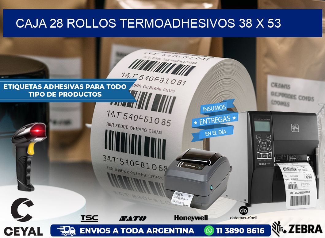 CAJA 28 ROLLOS TERMOADHESIVOS 38 x 53
