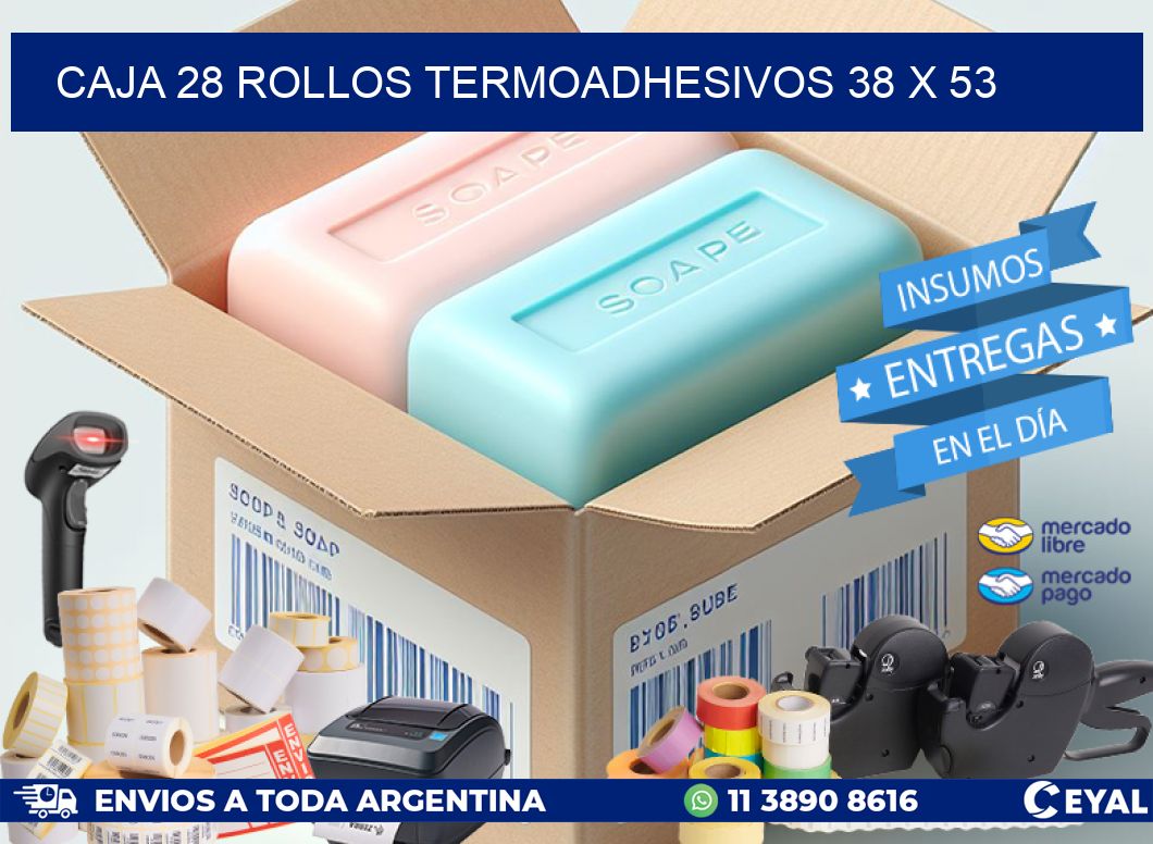 CAJA 28 ROLLOS TERMOADHESIVOS 38 x 53