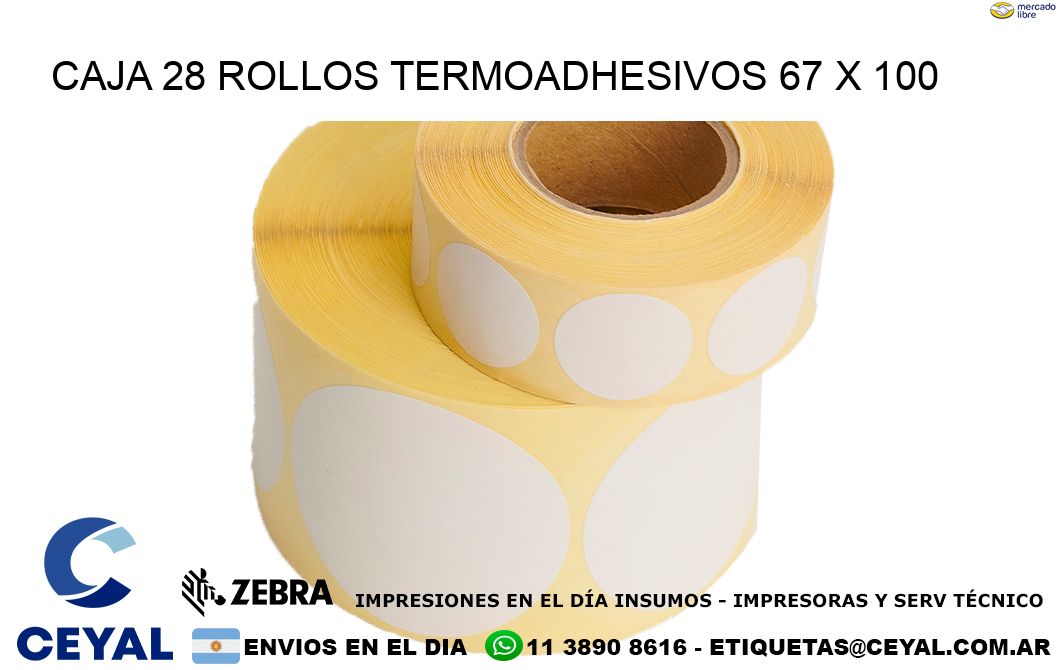 CAJA 28 ROLLOS TERMOADHESIVOS 67 x 100