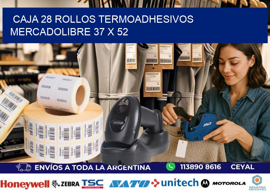 CAJA 28 ROLLOS TERMOADHESIVOS MERCADOLIBRE 37 x 52