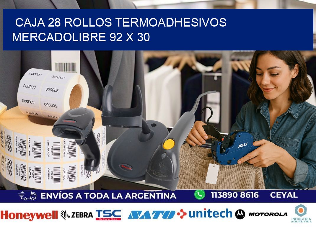 CAJA 28 ROLLOS TERMOADHESIVOS MERCADOLIBRE 92 x 30