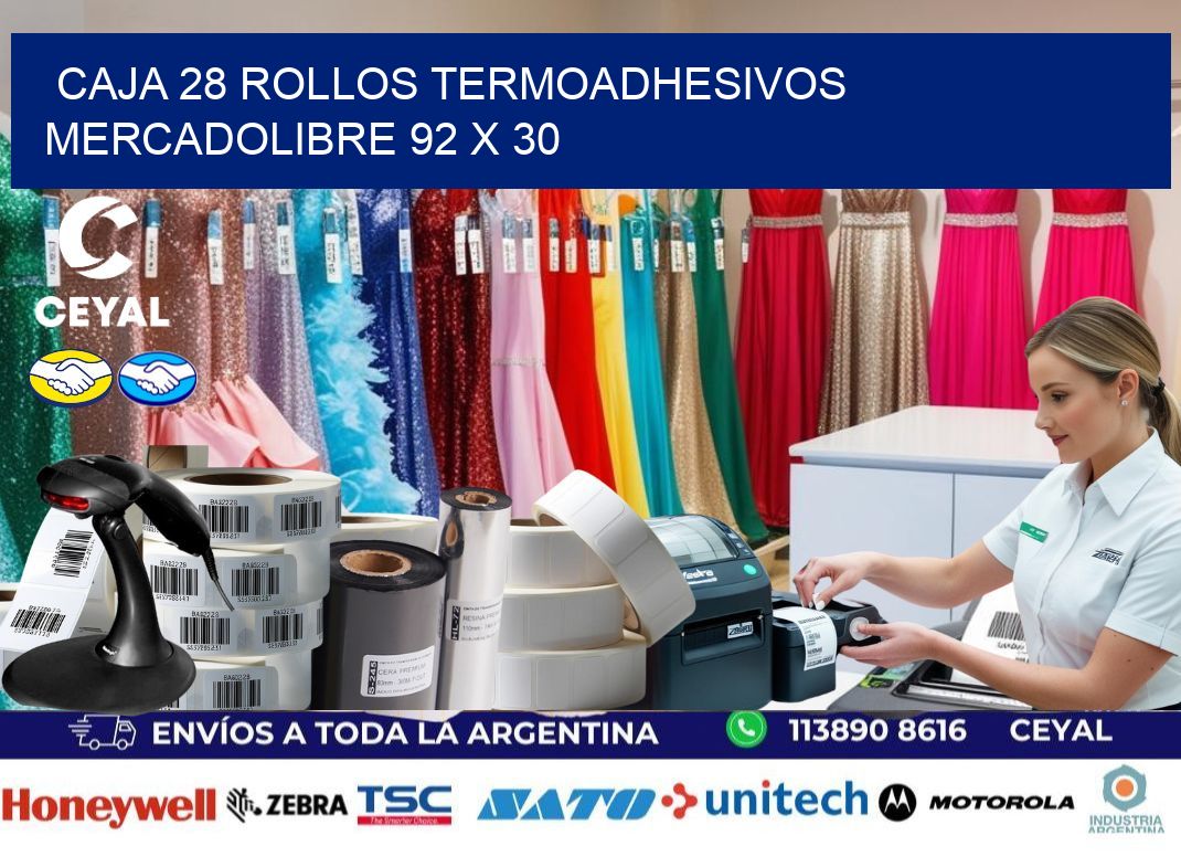 CAJA 28 ROLLOS TERMOADHESIVOS MERCADOLIBRE 92 x 30
