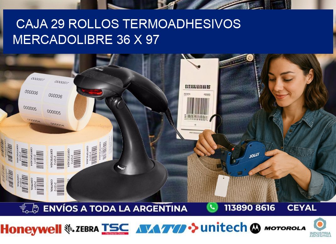 CAJA 29 ROLLOS TERMOADHESIVOS MERCADOLIBRE 36 x 97