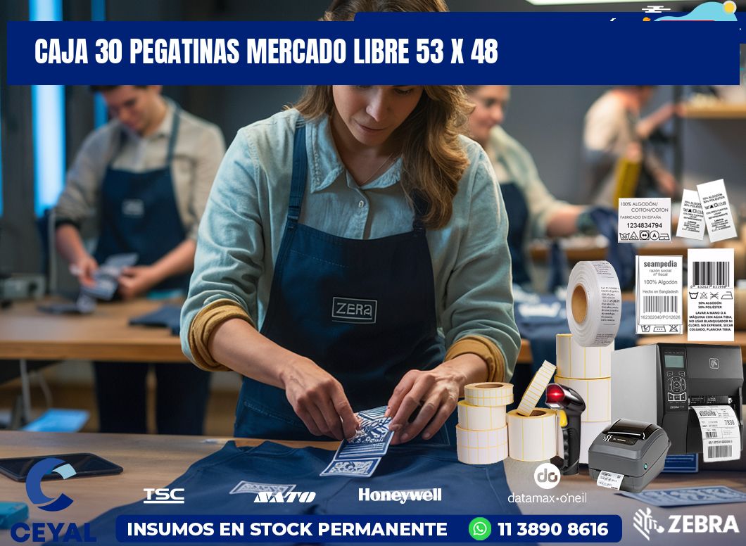CAJA 30 PEGATINAS MERCADO LIBRE 53 x 48