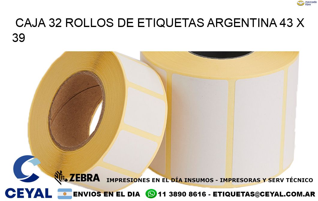 CAJA 32 ROLLOS DE ETIQUETAS ARGENTINA 43 x 39