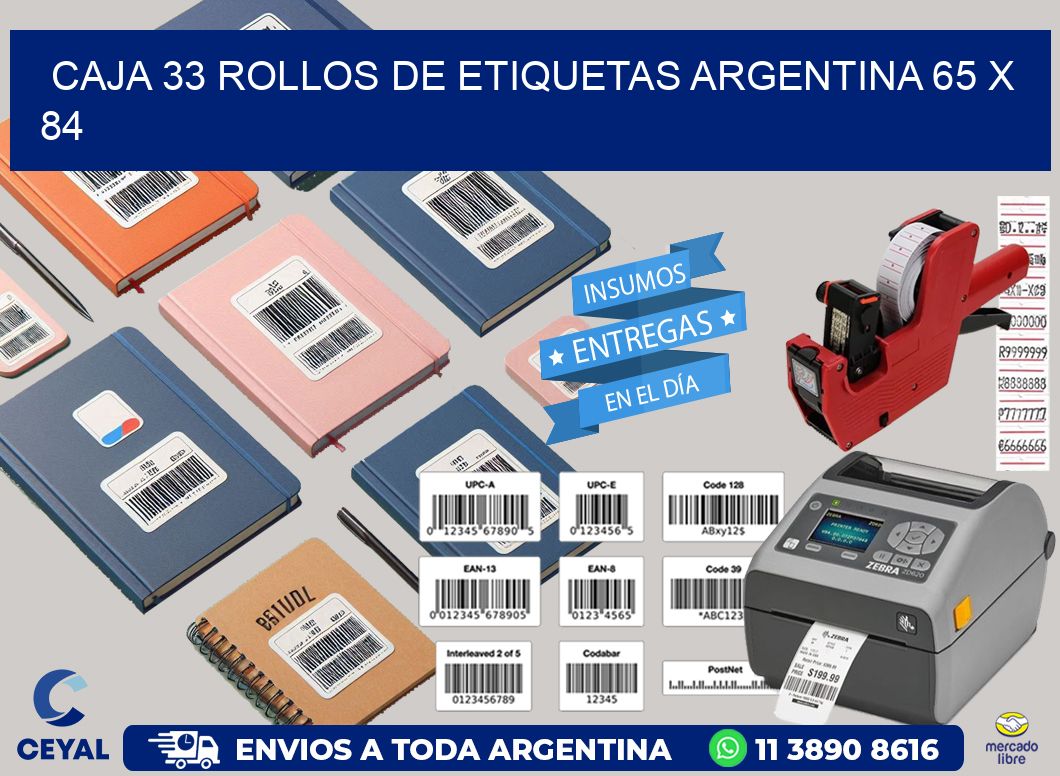 CAJA 33 ROLLOS DE ETIQUETAS ARGENTINA 65 x 84