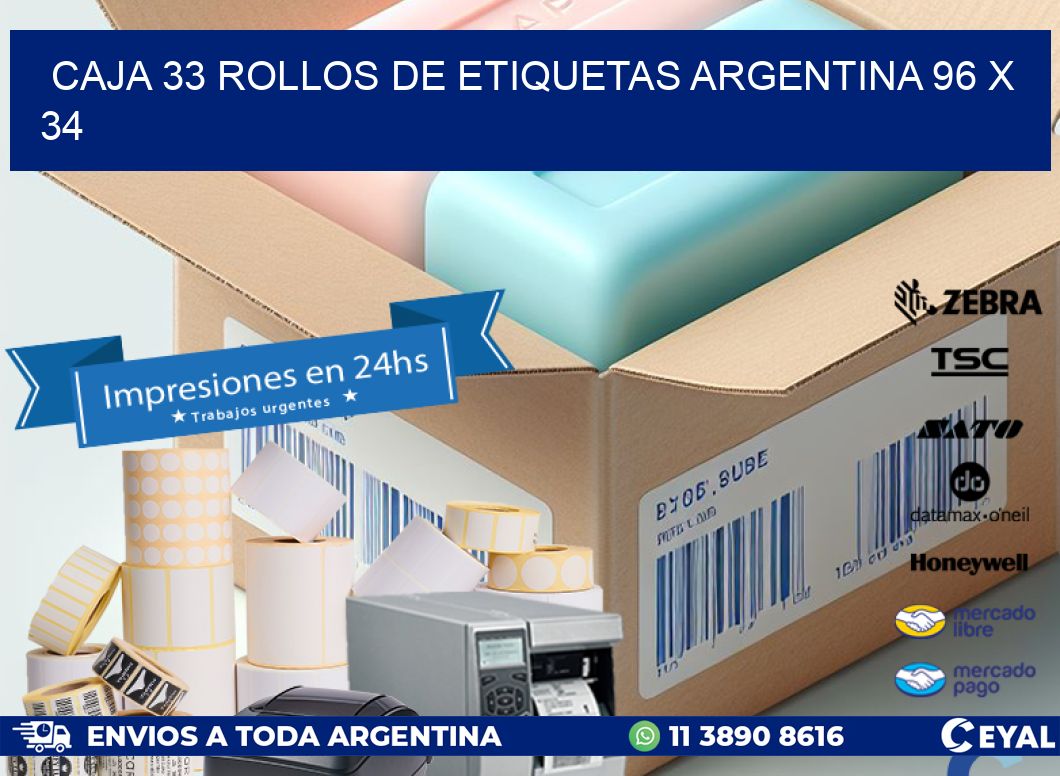 CAJA 33 ROLLOS DE ETIQUETAS ARGENTINA 96 x 34
