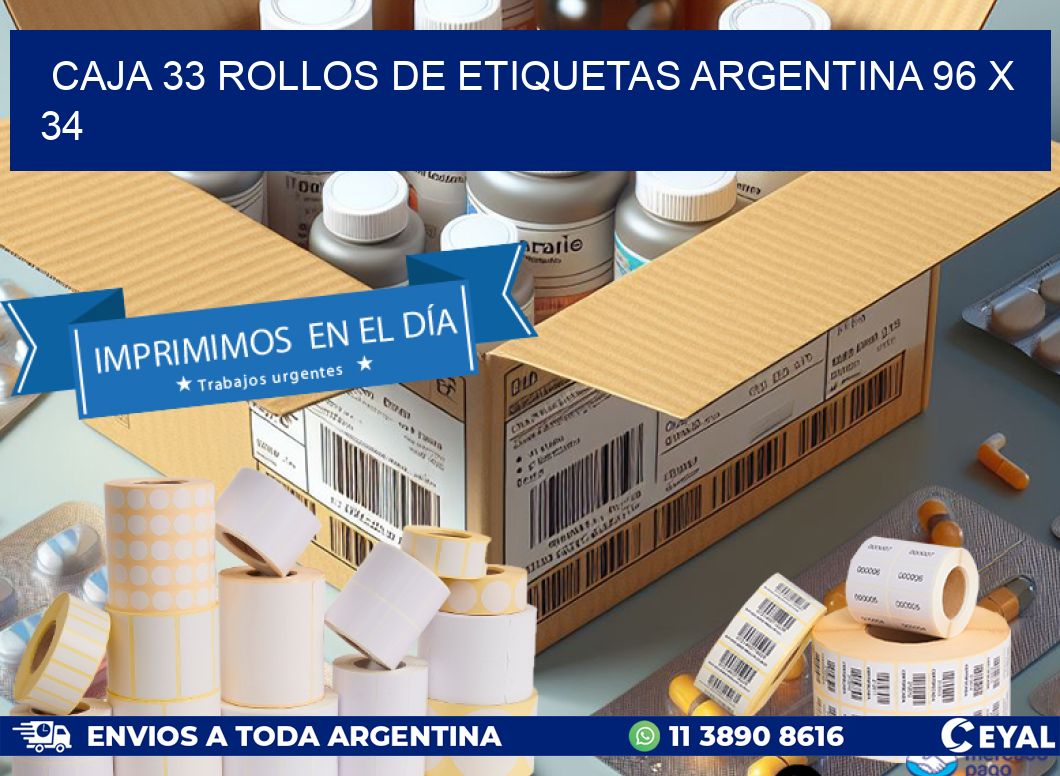 CAJA 33 ROLLOS DE ETIQUETAS ARGENTINA 96 x 34