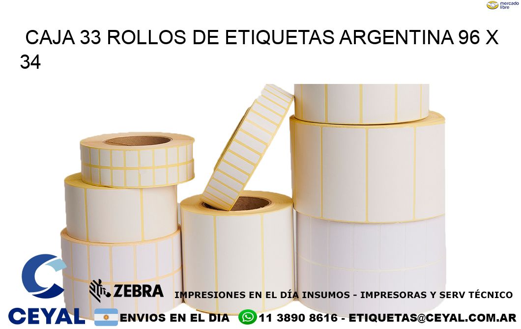 CAJA 33 ROLLOS DE ETIQUETAS ARGENTINA 96 x 34