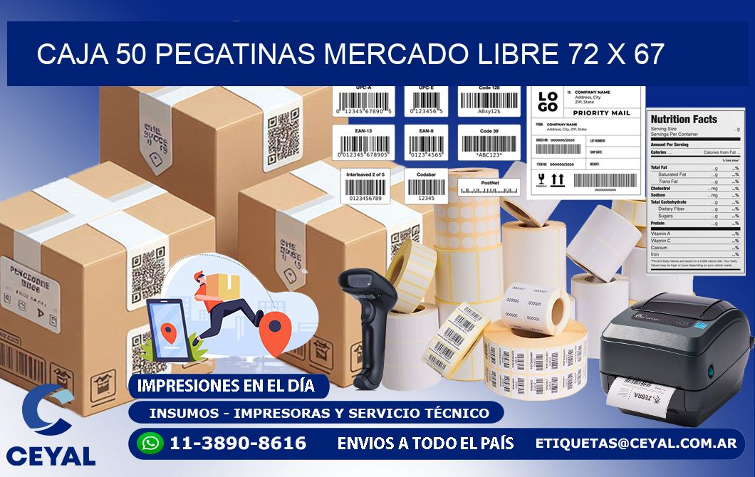 CAJA 50 PEGATINAS MERCADO LIBRE 72 x 67