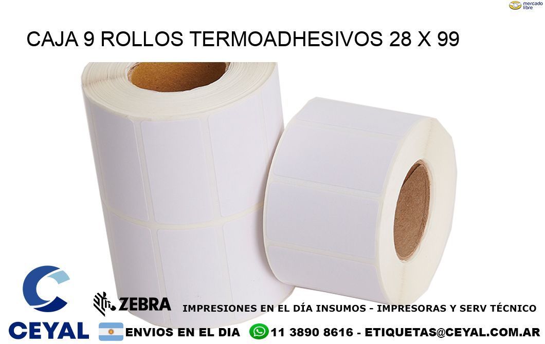 CAJA 9 ROLLOS TERMOADHESIVOS 28 x 99