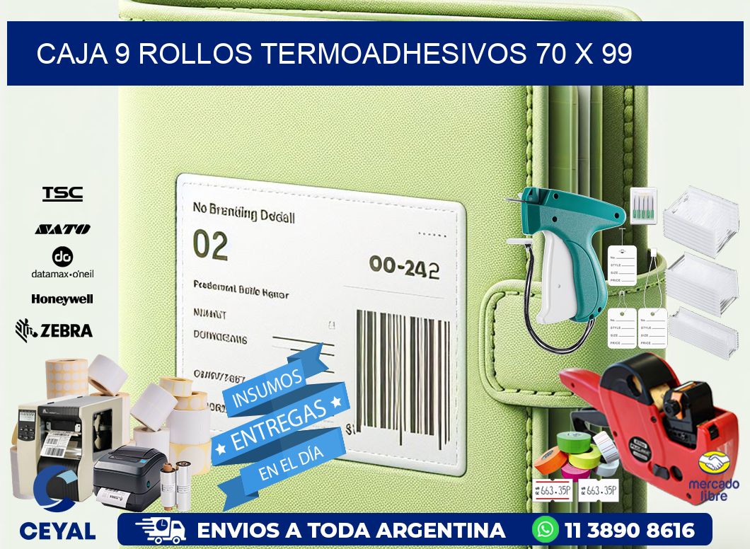 CAJA 9 ROLLOS TERMOADHESIVOS 70 x 99
